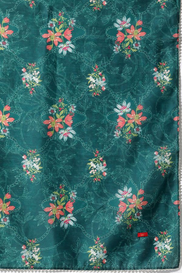 Emerald Green Panelled Embroidered Kurta, Pants And Printed Chanderi Dupatta