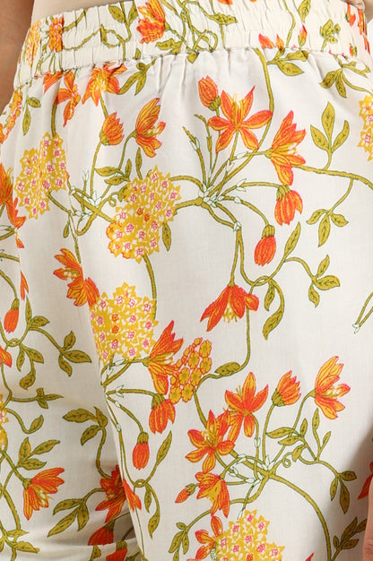 White Floral Printed Thread Embroidered Neck Chiffon A-Line Kurta, Straight Pants And Dupatta Set