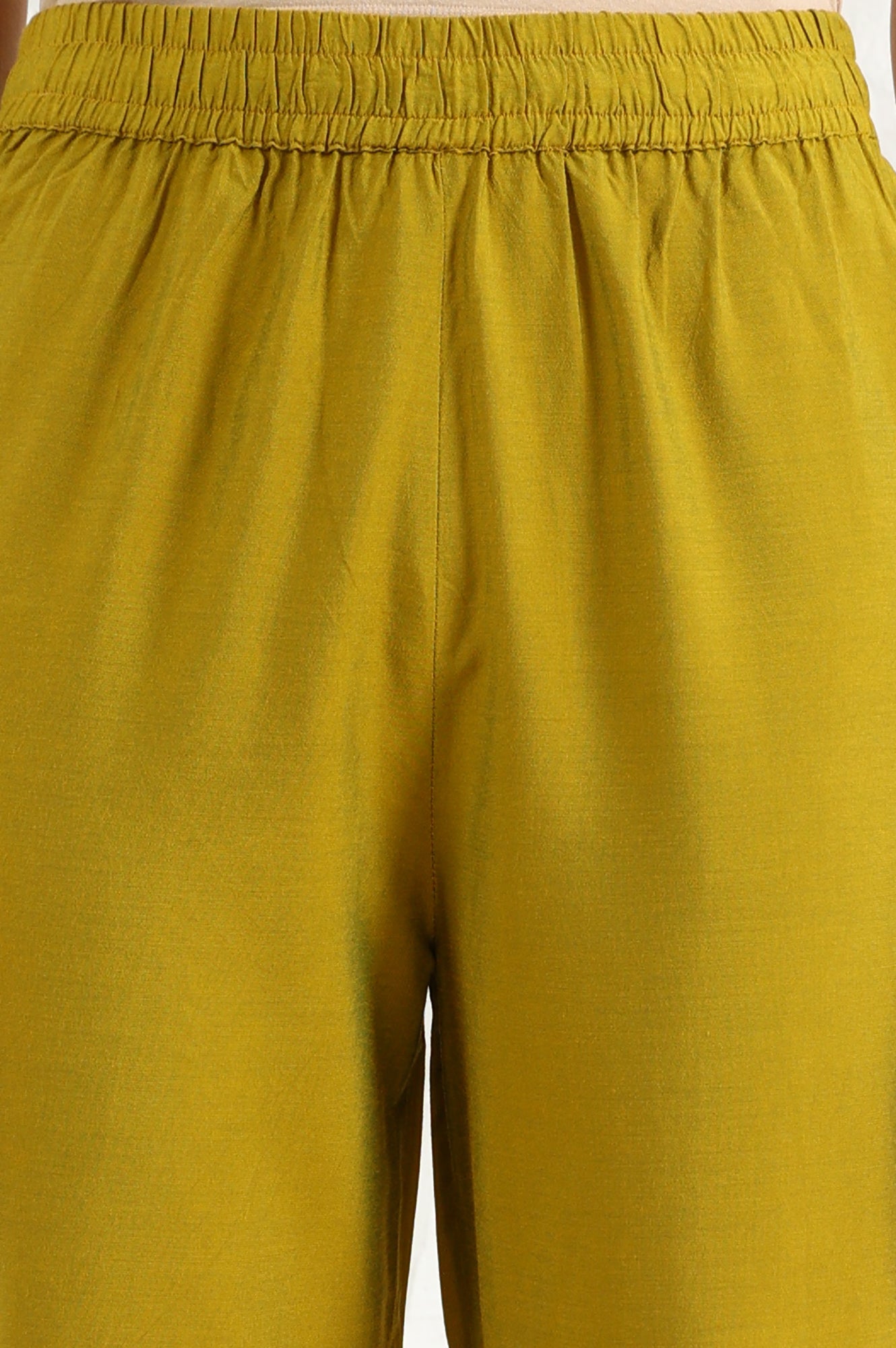 Celery Green Floral Printed Sequined Kota Flared Kurta, Slim Pants And Dupatta Set