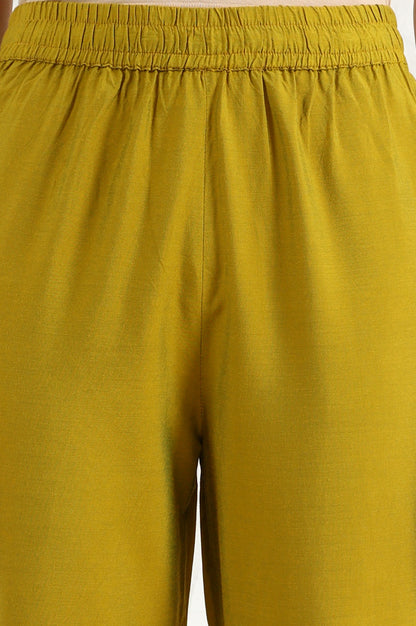 Celery Green Floral Printed Sequined Kota Flared Kurta, Slim Pants And Dupatta Set