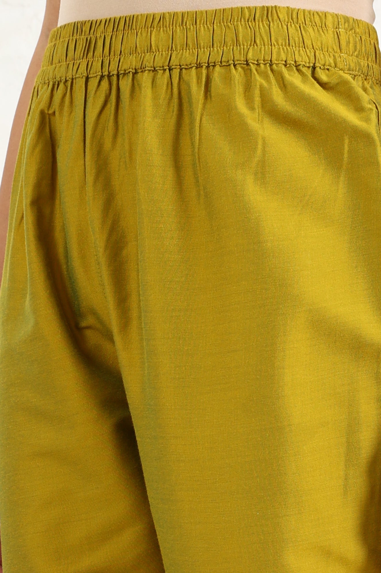 Celery Green Floral Printed Sequined Kota Flared Kurta, Slim Pants And Dupatta Set