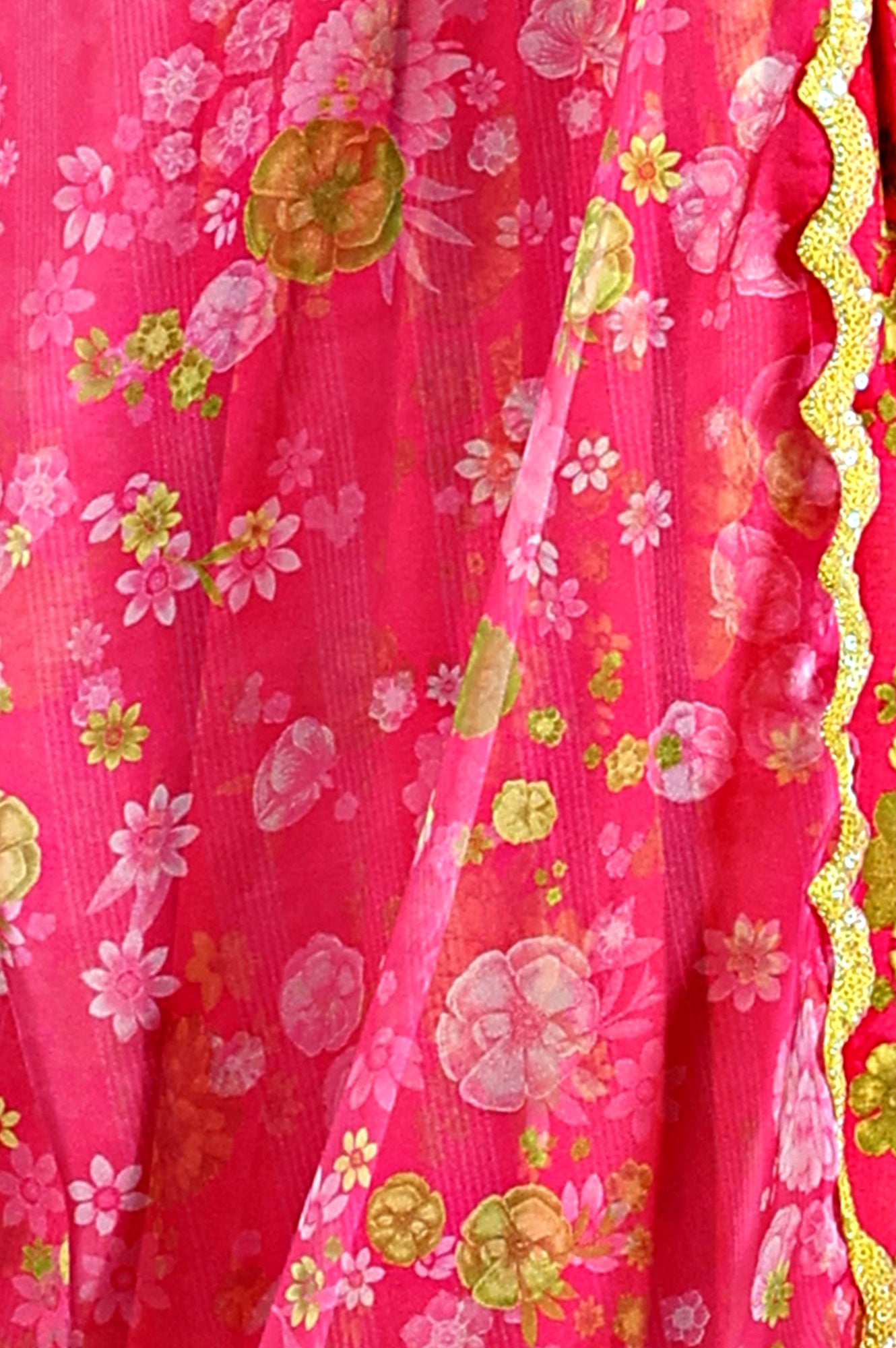 Pink Floral Printed Sleeveless Short Kurta, Sharara And Dupatta Set