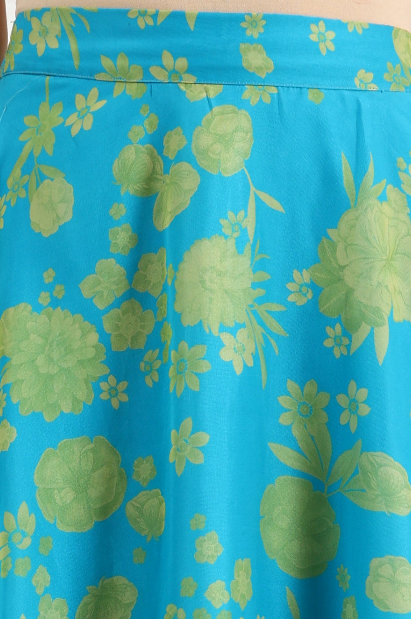 Capri Blue Breezy Floral Printed Sequined Sleeveless Crop Top, Flared Skirt Set With Dupatta Set - wforwoman