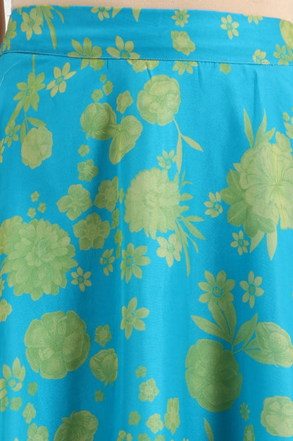 Capri Blue Breezy Floral Printed Sequined Sleeveless Crop Top, Flared Skirt Set With Dupatta Set - wforwoman