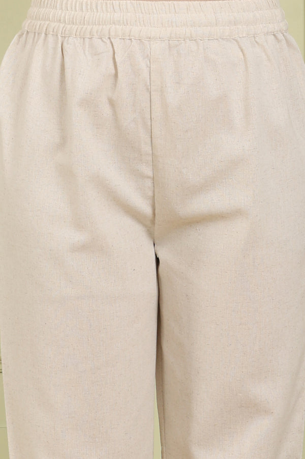 Beige Sleeveless Panelled Floral Sequined Linen Blend Flared Kurta With Straight Pants Set