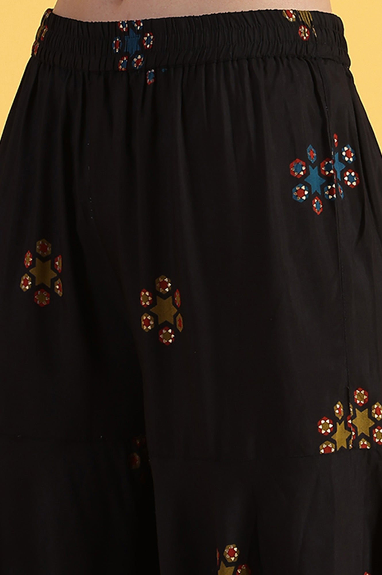 Black Printed Metallic Embroidery Straight Kurta &amp; Sharara with Dupatta Set