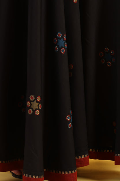 Black Printed Metallic Embroidery Straight Kurta &amp; Sharara with Dupatta Set