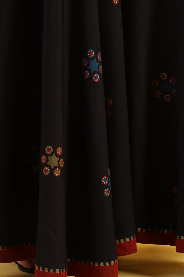 Black Printed Metallic Embroidery Straight Kurta & Sharara with Dupatta Set