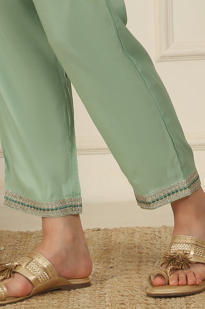 Green Metallic Embroidered Straight Organza Festive Kurta, Pant and Dupatta Set