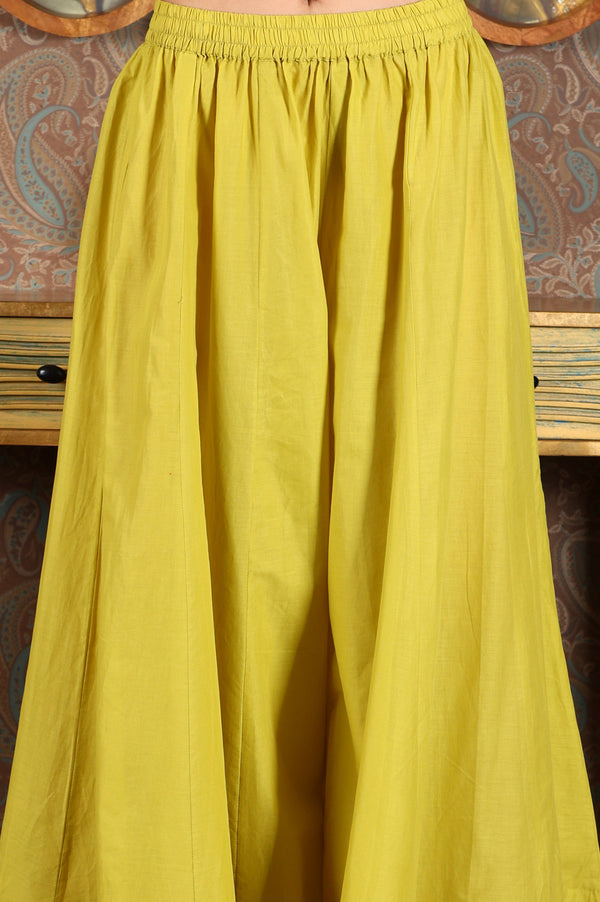 Green Glitter Printed Embellished Sleeveless Flared Kurta, Culottes And Embroidered Dupatta Set