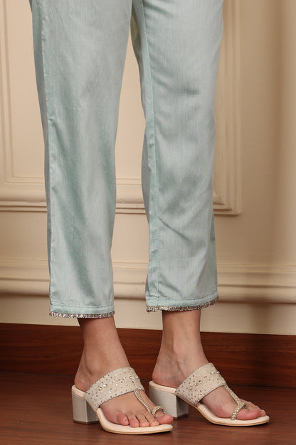 Yellow Digital Printed Embellished Kota Kurta, Blue Pants And Dupatta Set