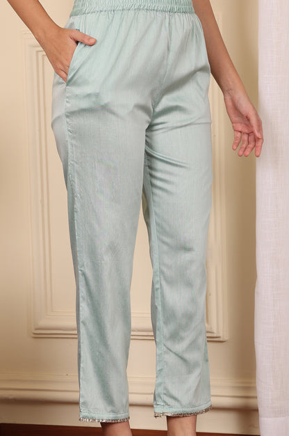 Yellow Digital Printed Embellished Kota Kurta, Blue Pants And Dupatta Set