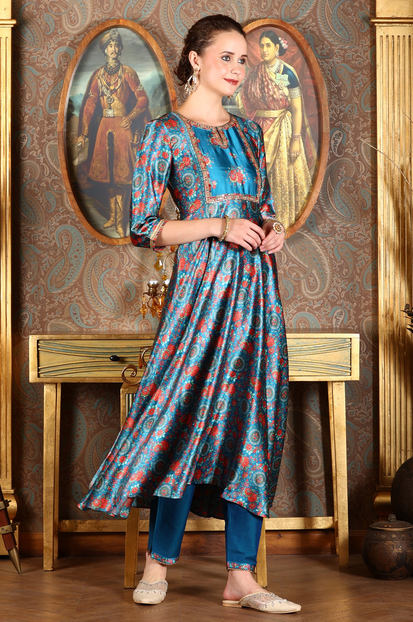 japanese print satin dress womens Printed Satin Maxi Dress in Deep Floral Japanese Shadow