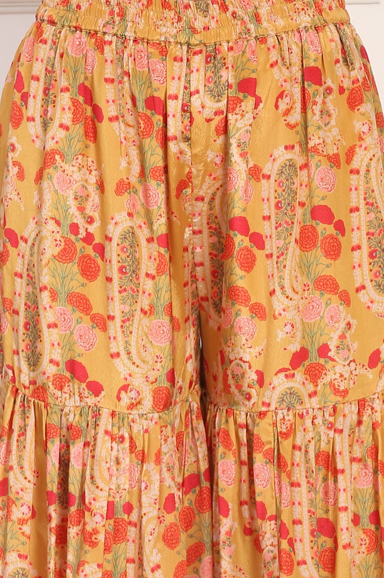 Yellow Embroidered Straight Shantung Kurta with Sharara and Dupatta Set