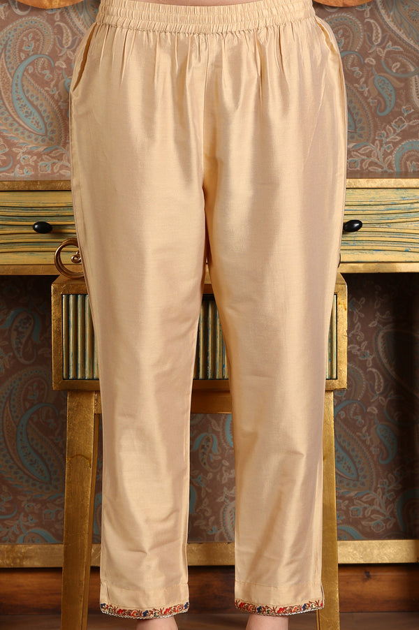 Cream Floral Printed Sequined Kota Flared Kurta, Pants And Dupatta Set