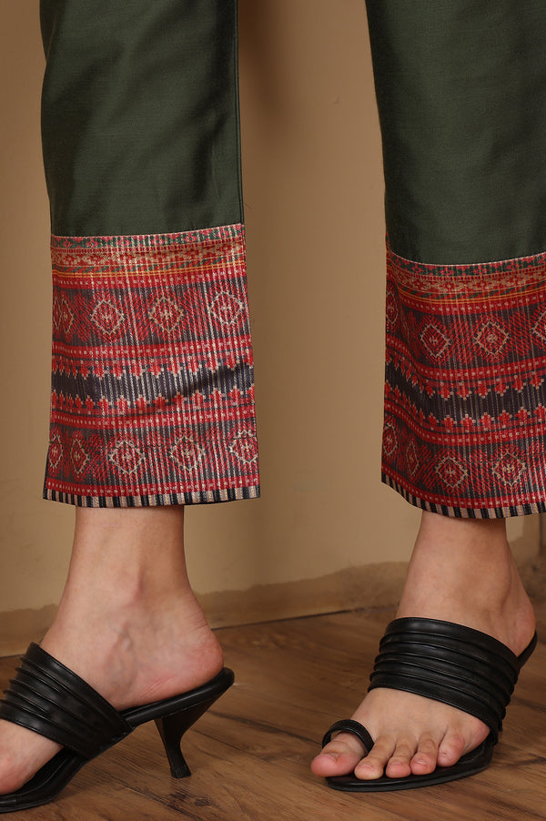 Mustard Yellow Ikkat Printed Embellished Organza Anarkali Kurta, Pants And Dupatta Set