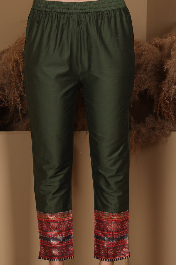 Mustard Yellow Ikkat Printed Embellished Organza Anarkali Kurta, Pants And Dupatta Set