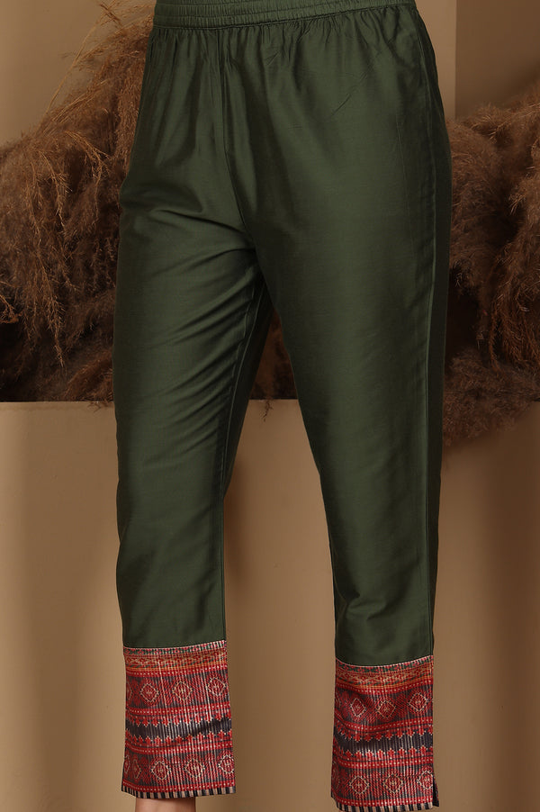 Mustard Yellow Ikkat Printed Embellished Organza Anarkali Kurta, Pants And Dupatta Set