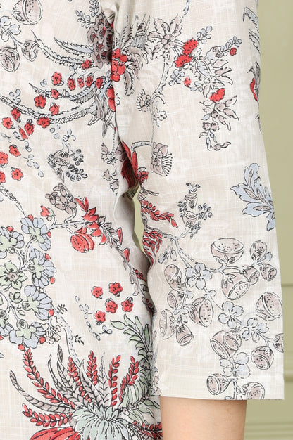 White Floral Printed Pure Cotton Straight Kurta And Pants Set - wforwoman