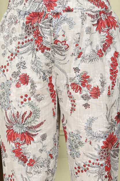 White Floral Printed Pure Cotton Straight Kurta And Pants Set