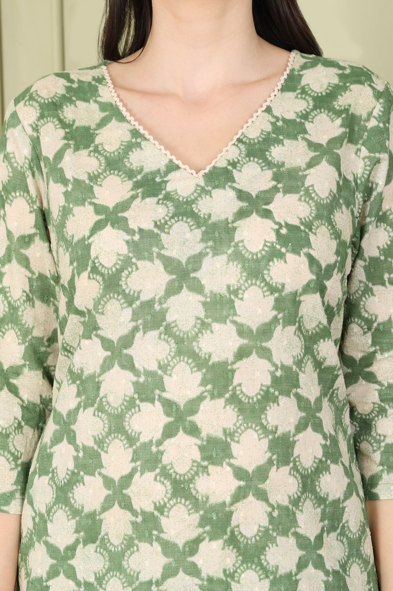 Olive Green Floral Printed Cotton Blend Straight Kurta And Pants Co-Ord Set - wforwoman