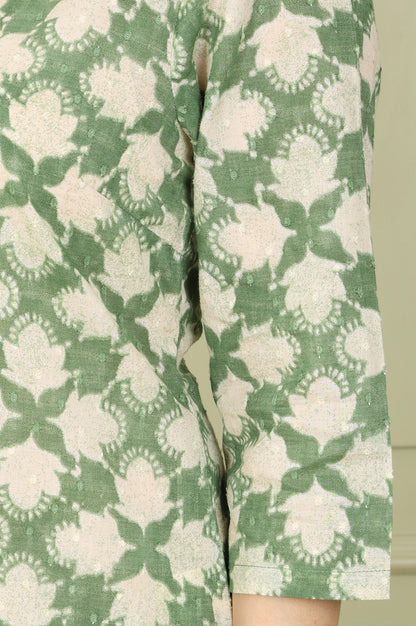Olive Green Floral Printed Cotton Blend Straight Kurta And Pants Co-Ord Set - wforwoman