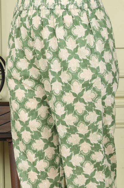 Olive Green Floral Printed Cotton Blend Straight Kurta And Pants Co-Ord Set