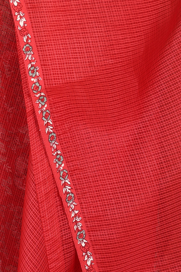 Red Floral Printed Flared Anarkali Kurta, Straight Pants And Dupatta Set