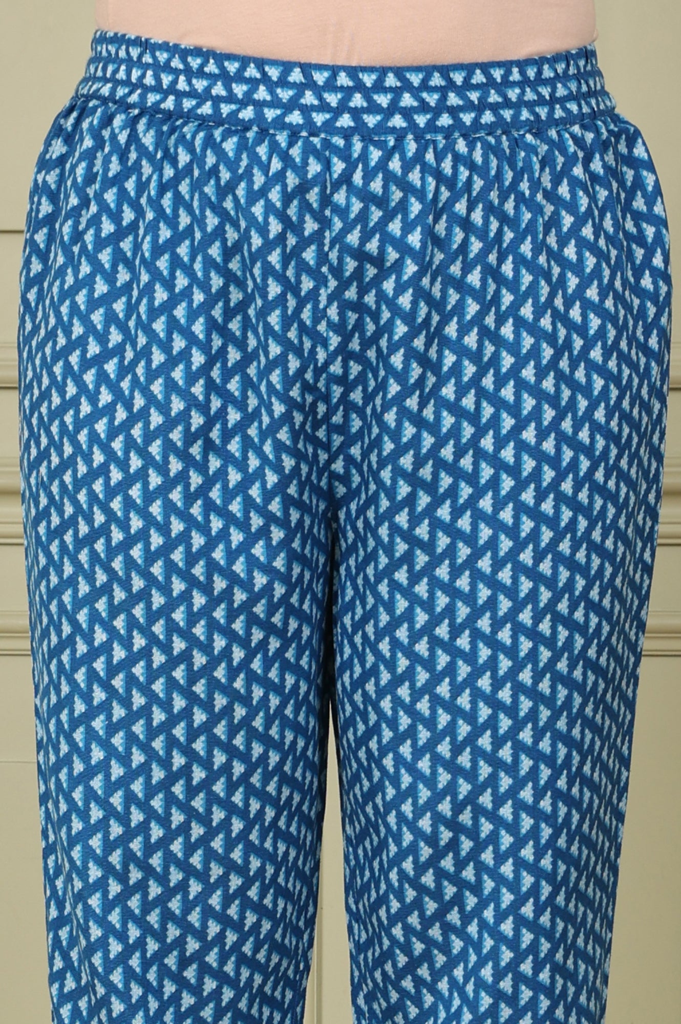 Ink Blue V-Neck Rayon Flax Straight Kurta, Printed Straight Pants Set With Dupatta