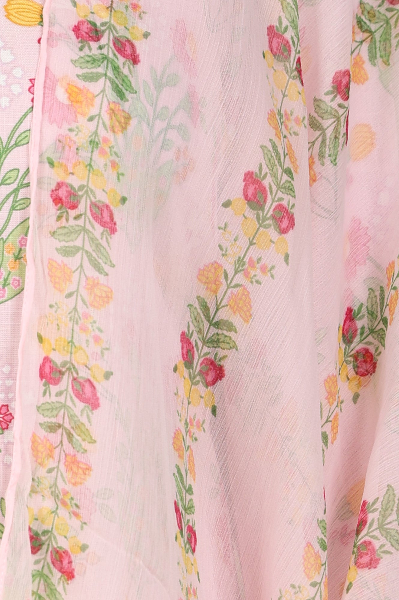 Pastel Pink Floral Printed A-Line Kurta, Pants And Dupatta Set