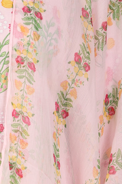 Pastel Pink Floral Printed A-Line Kurta, Pants And Dupatta Set