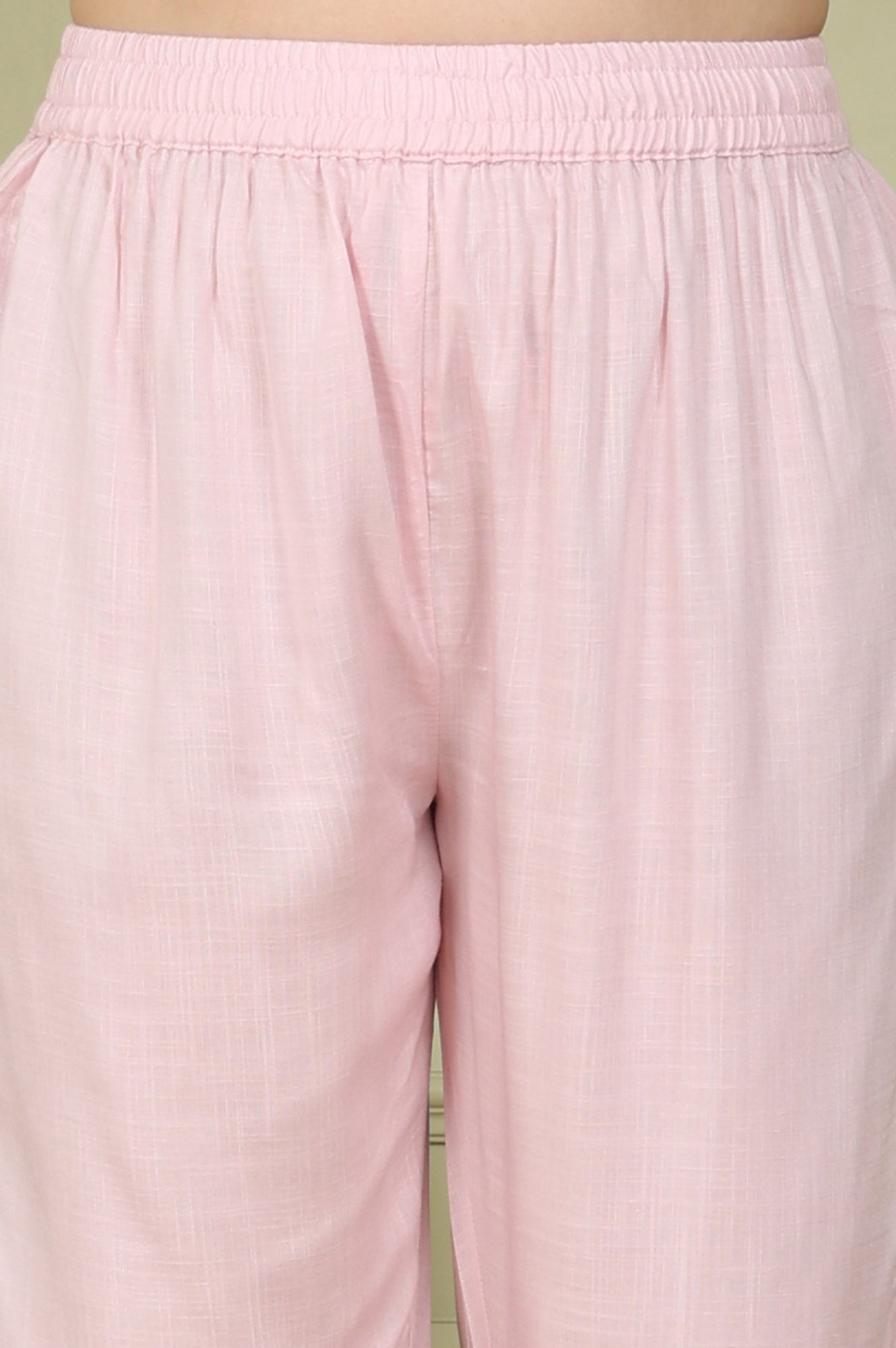 Pastel Pink Floral Printed A-Line Kurta, Pants And Dupatta Set