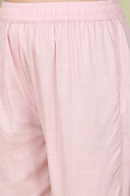 Pastel Pink Floral Printed A-Line Kurta, Pants And Dupatta Set