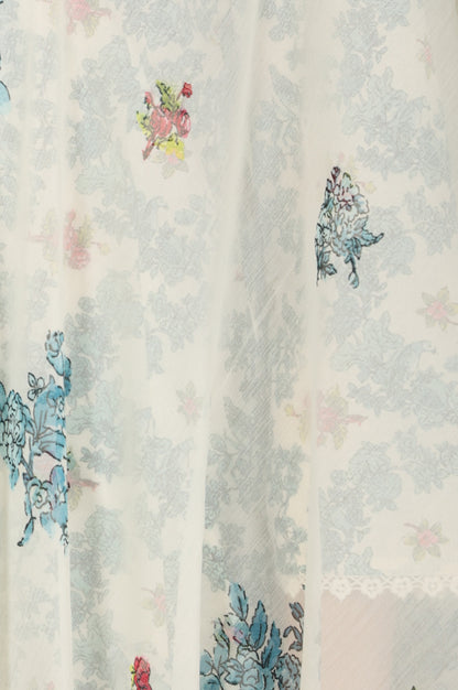 White Floral Printed A-Line Kurta, Pants And Dupatta Set