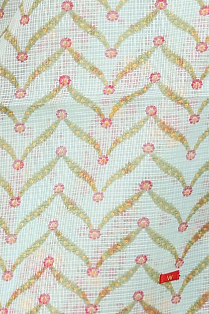 Sea Green Floral Printed Pure Cotton Straight Kurta, Pants And Dupatta Set