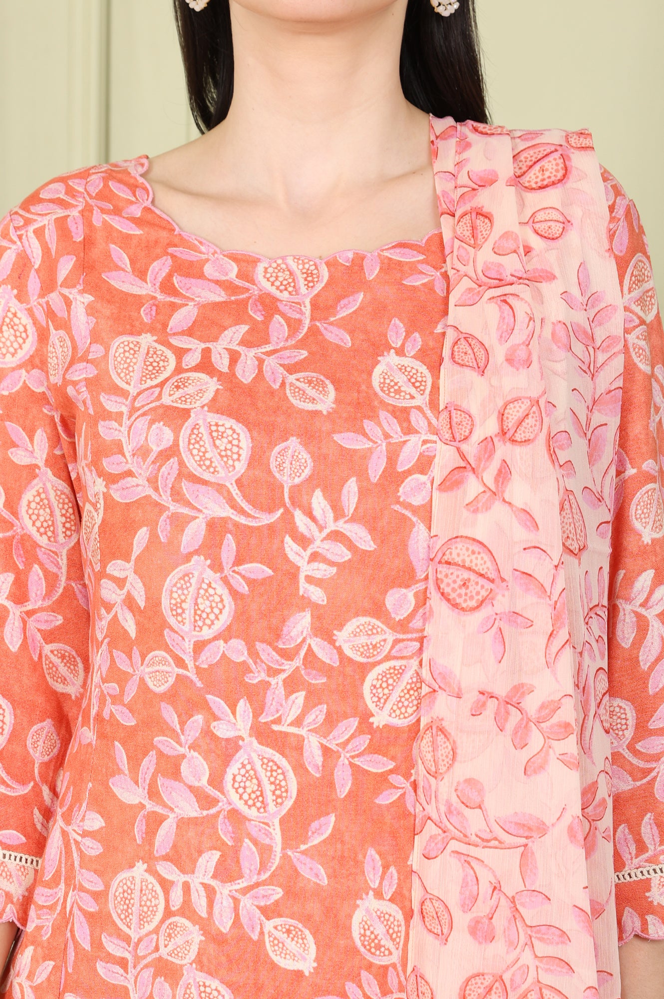 Tangy Orange Floral Printed Breezy Rayon Kurta, Pants Co-Ord Set With Dupatta - wforwoman