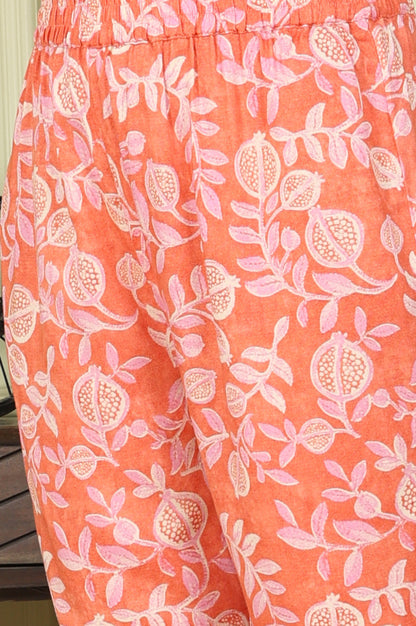 Tangy Orange Floral Printed Breezy Rayon Kurta, Pants Co-Ord Set With Dupatta