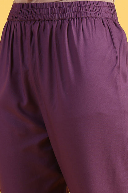 Purple Printed Flarred A-Line Kurta &amp; Straight pant with Dupatta Set