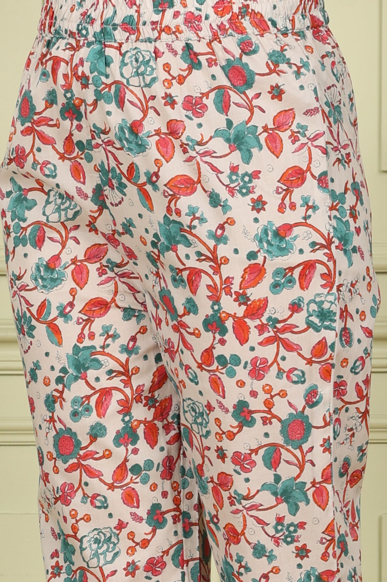 Light Grey Pure Cotton Flared Kurta And Pants Co-Ord Set With Floral Motifs All-Over