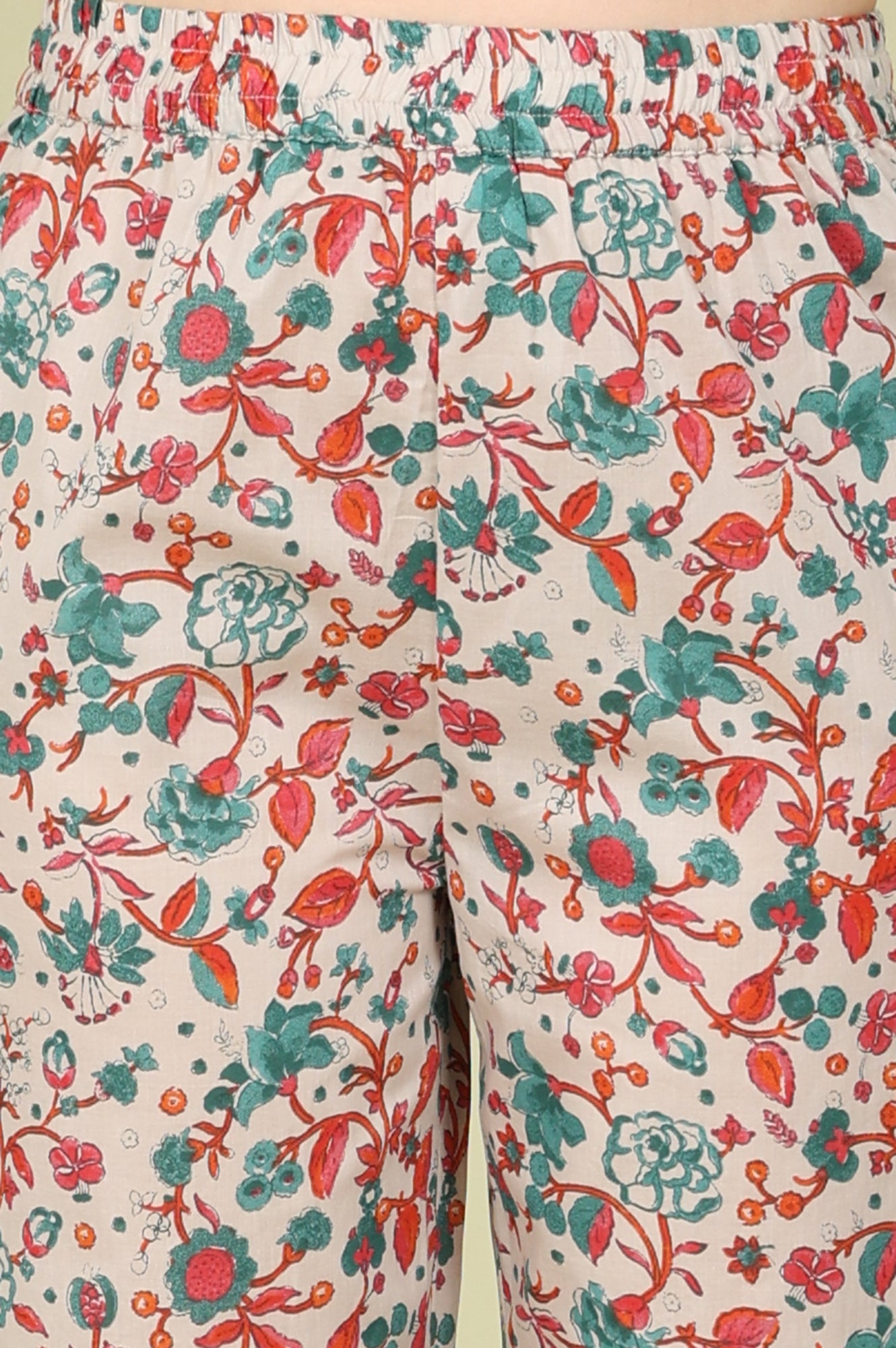 Light Grey Pure Cotton Flared Kurta And Pants Co-Ord Set With Floral Motifs All-Over