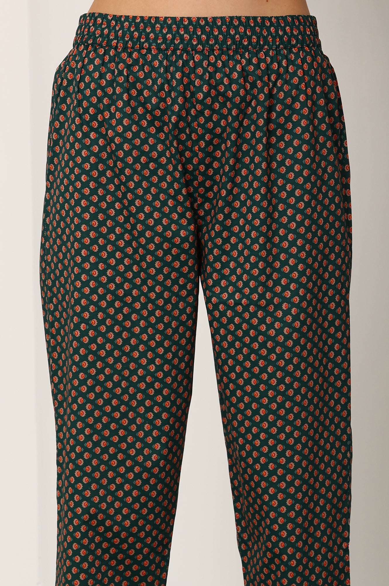 Bottle Green Floral Printed Pure Cotton Kurta, Pants And Dupatta Set
