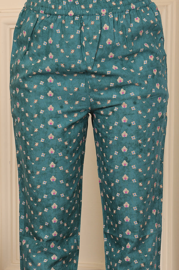 Forest Green Geometric Printed Rayon Straight Kurta And Pants Co-Ord Set