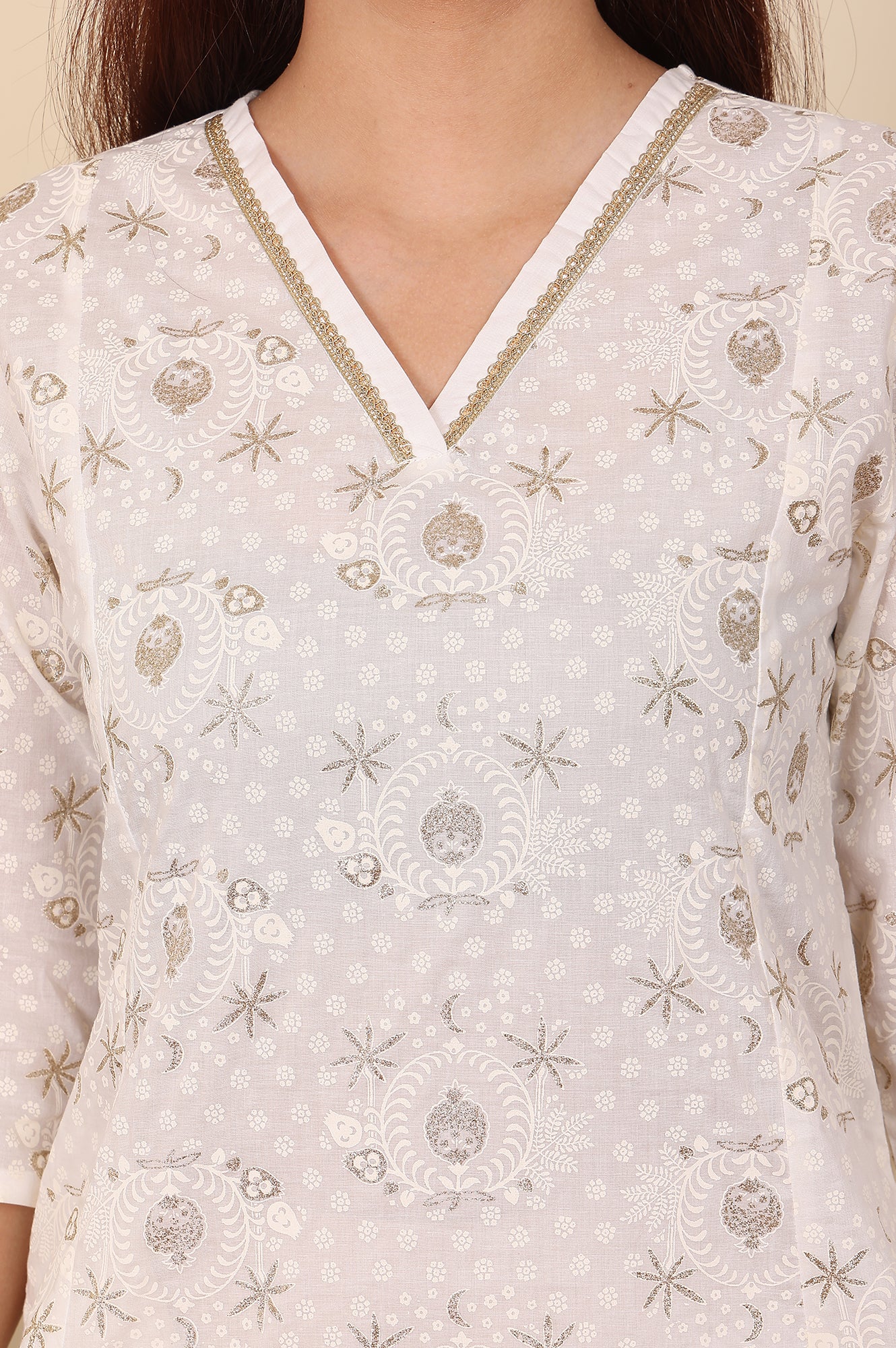 White Floral Printed Embroidered A-Line Pure Cotton Kurta And Pants Co-Ord Set - wforwoman