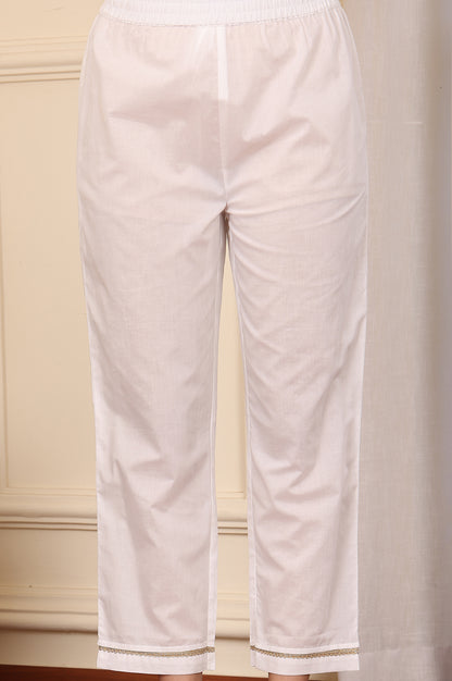 White Floral Printed Embroidered A-Line Pure Cotton Kurta And Pants Co-Ord Set - wforwoman