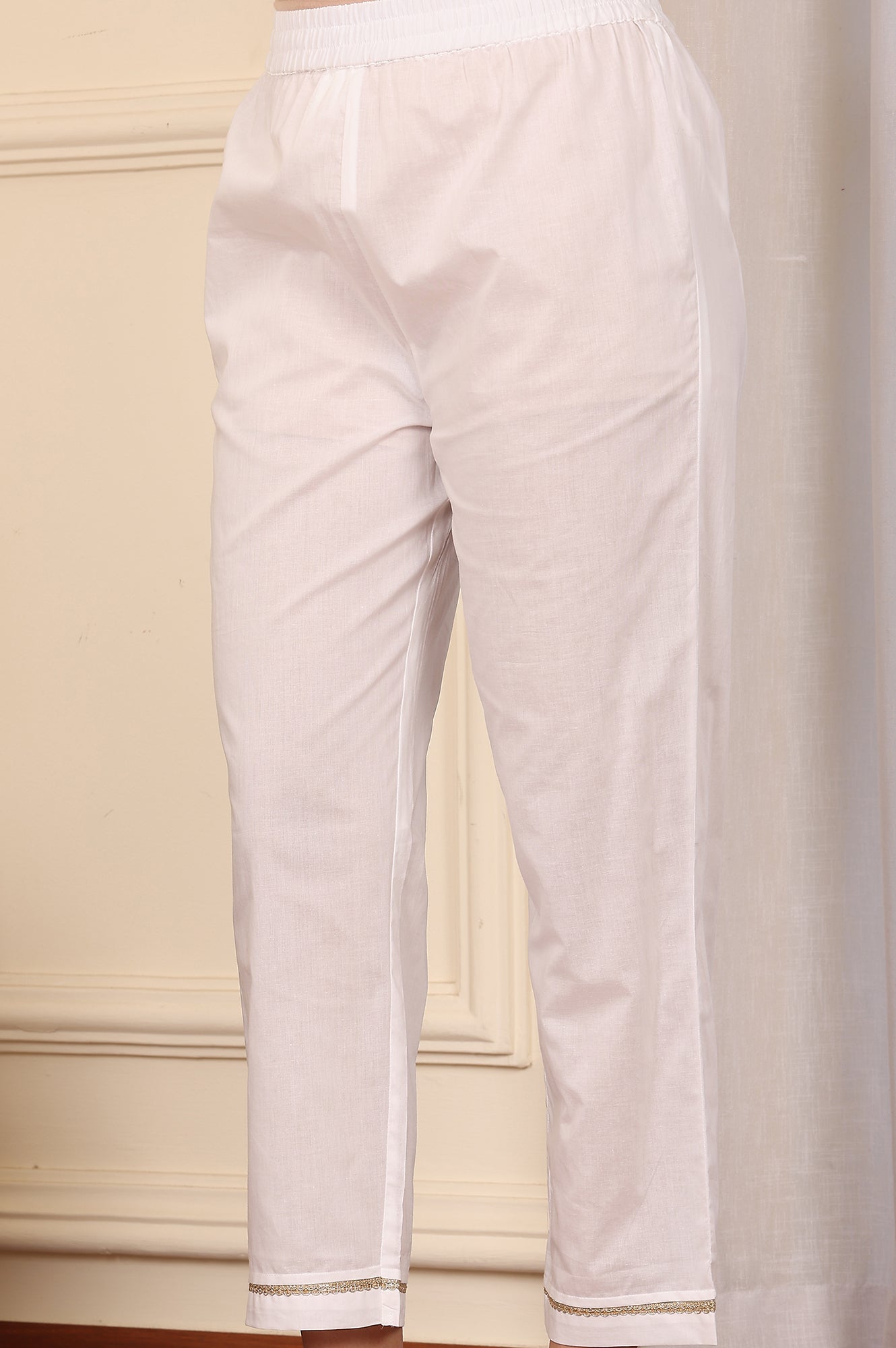 White Floral Printed Embroidered A-Line Pure Cotton Kurta And Pants Co-Ord Set