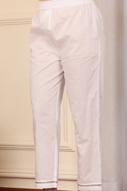 White Floral Printed Embroidered A-Line Pure Cotton Kurta And Pants Co-Ord Set