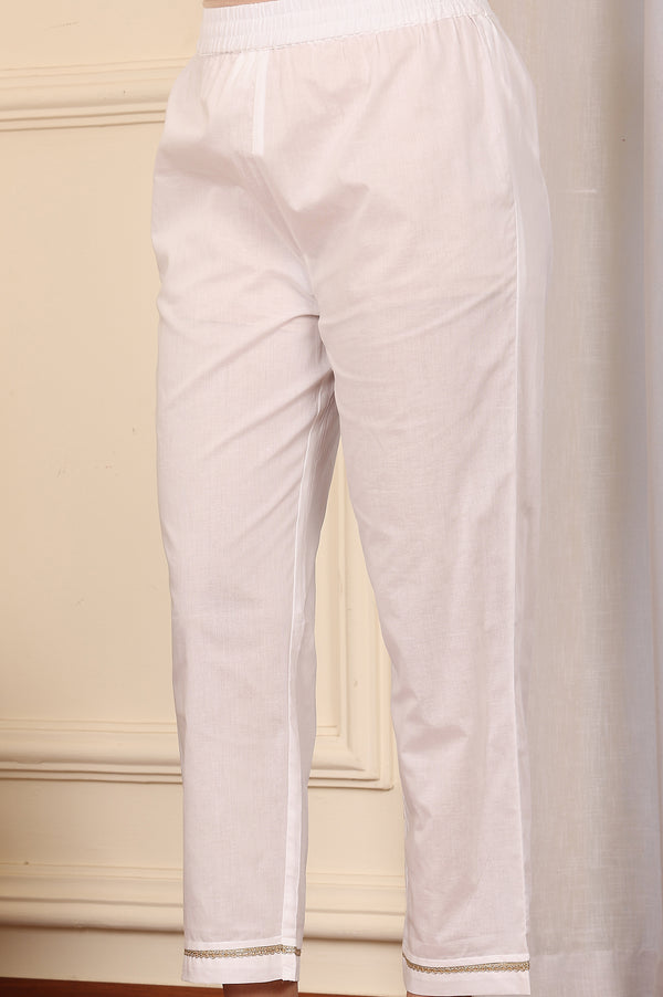 White Floral Printed Embroidered A-Line Pure Cotton Kurta And Pants Co-Ord Set