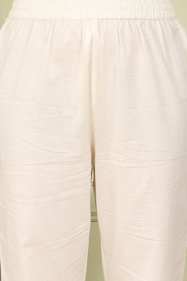 White Floral Printed Straight Kota Kurta, Pants And Dupatta Set