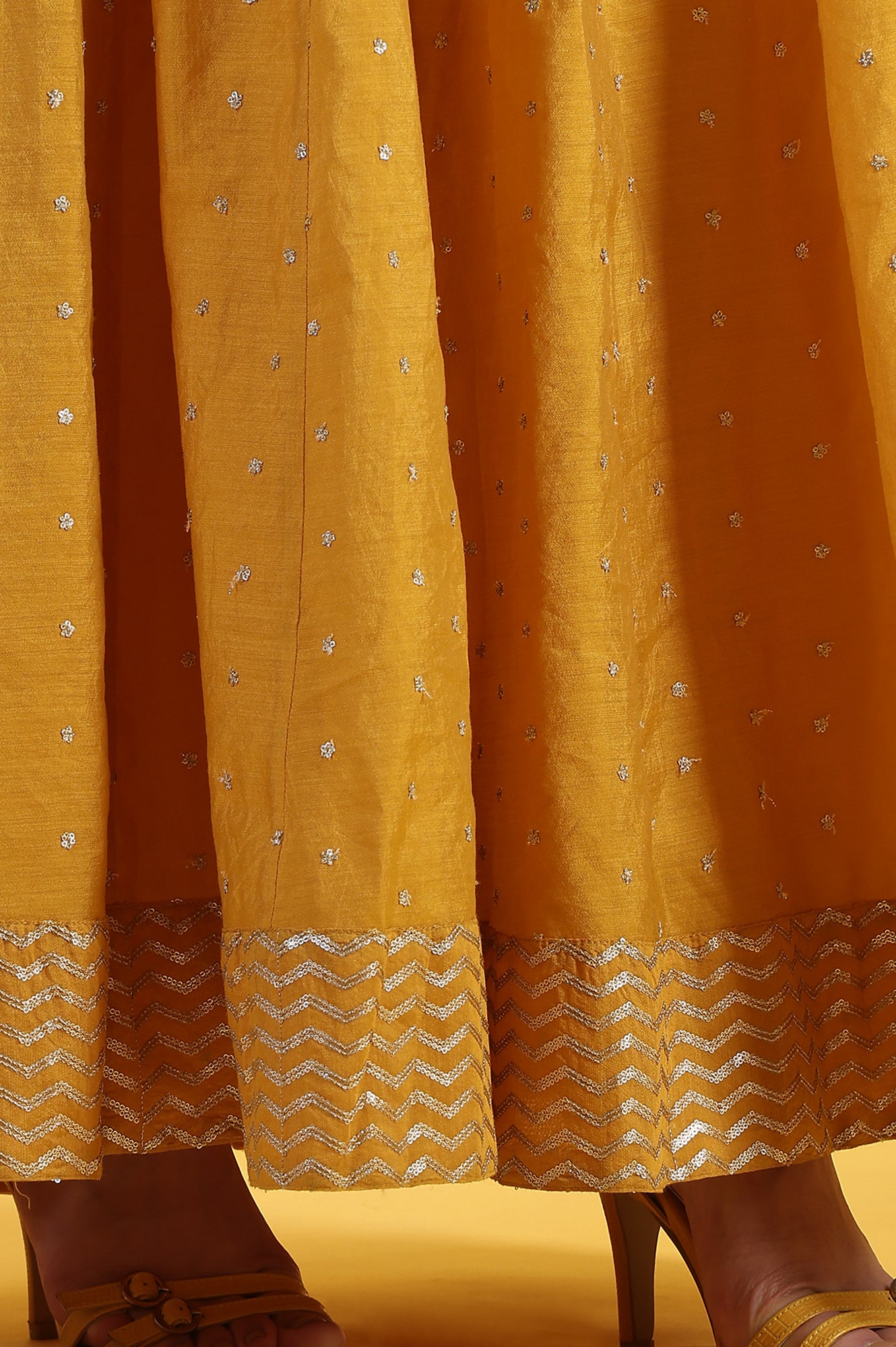 Yellow Metallic Embroidery Crop Top &amp; Skirt with Dupatta Set