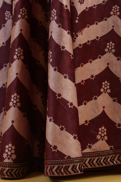 Maroon Solid Metallic Embroidery Flarred Top &amp; Skirt with Dupatta Set